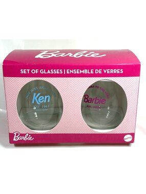 Barbie Ken Set of Stemless Wine Glasses Mattel 2023 Barbiecore Clear Glass